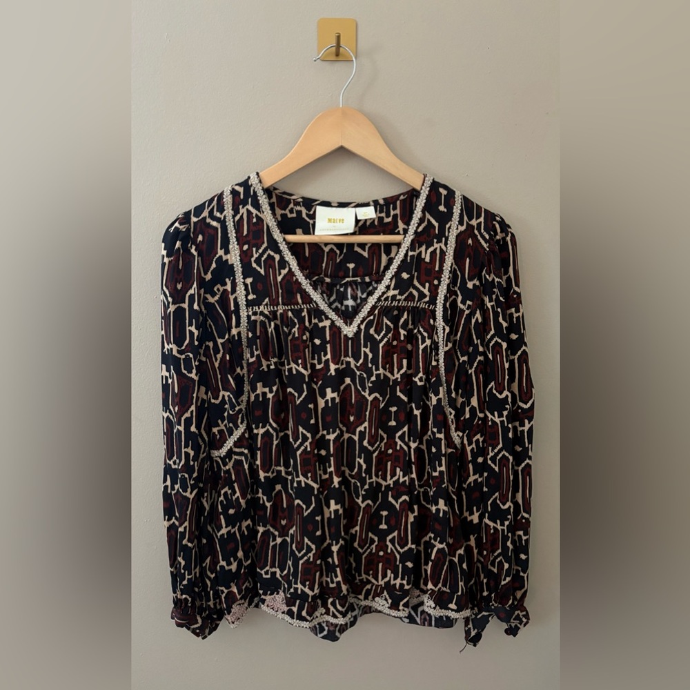 Small/SP Maeve by Anthropologie Veda Printed Embroidered Peasant Blouse‎